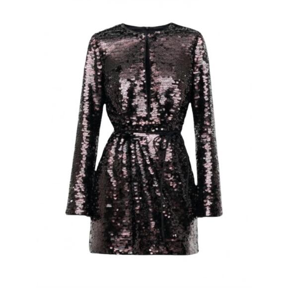 NEW STAUD fifi long sleeve sequin mini dress in espresso/black - Picture 6 of 6